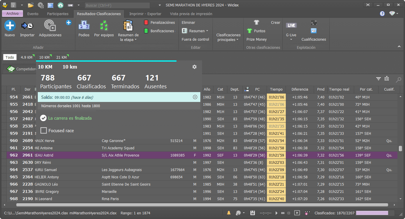 Wiclax - race scoring software - race timing software